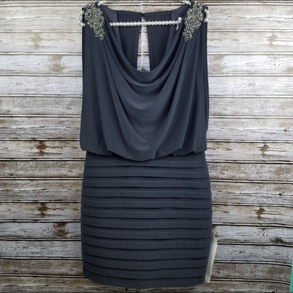 Cache beaded blouson cocktail dress blue sz 8